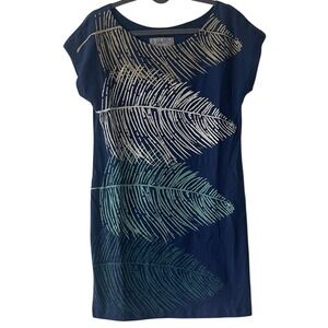 Tonle Blue T Shirt Dress with Leaf Print Small